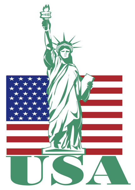 Η σημαία των ΗΠΑ και το πράσινο και λευκό άγαλμα της ελευθερίας - Φωτογραφία, εικόνα