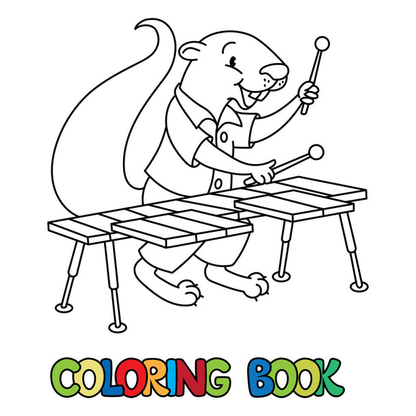 Xerus xilofonista ABC livro para colorir. Alfabeto X
 - Vetor, Imagem