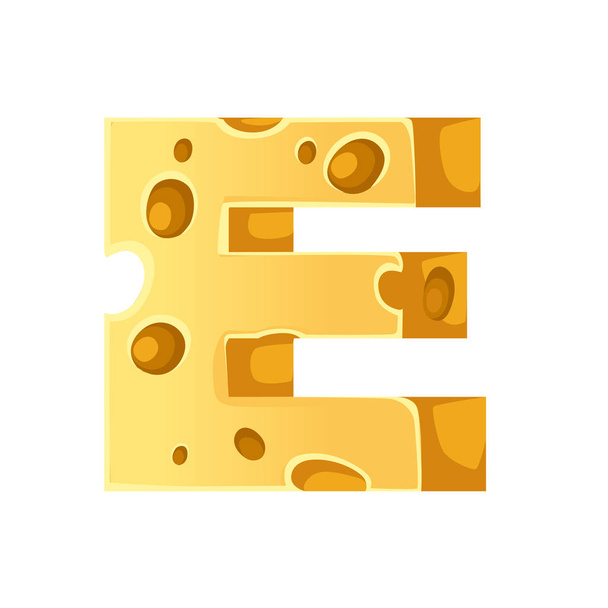 Cheese letter E style cartoon food design flat vector illustration isolated on white background - Vektor, obrázek