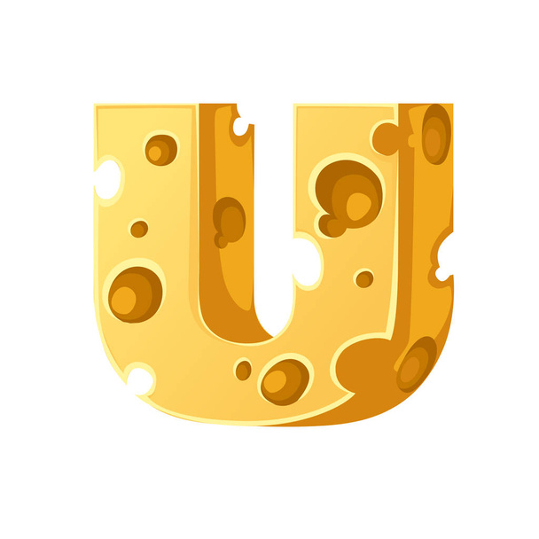 Cheese letter U style cartoon food design flat vector illustration isolated on white background - ベクター画像