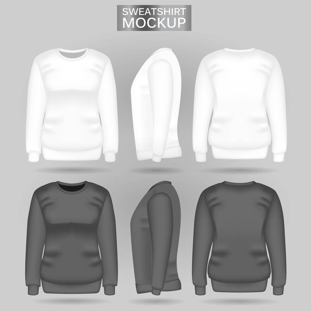 Blank womens white and gray sweatshirt in front, back and side views. Realistic female clothes for sport and urban style - Vektor, Bild