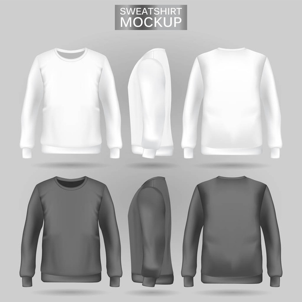 Blank mens white and gray sweatshirt in front, back and side views. Realistic male clothes for sport and urban style - Вектор,изображение