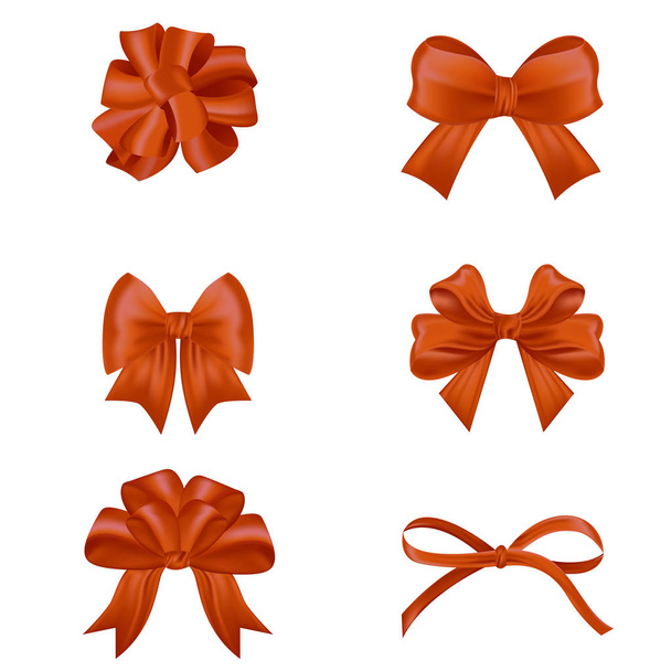 Set of decorative red bows with horizontal red ribbon isolated on white background - Vector, Image