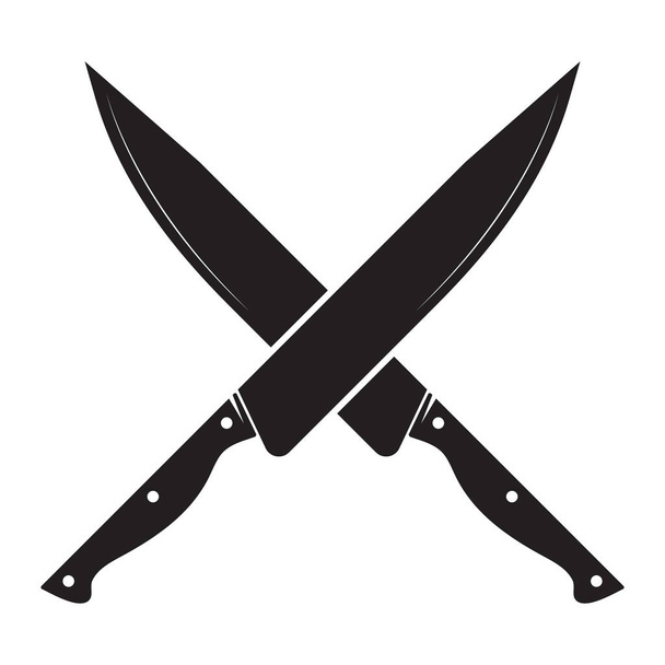 Ikona skrzyżowane noże. Nóż i szef kuchni, symbol kuchni. Płaski rysunek wektorowy na białym tle - Wektor, obraz