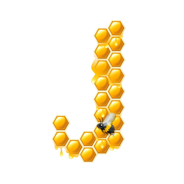Méhsejt levél J mézcsepp és méh lapos vektor illusztráció elszigetelt fehér háttér - Vektor, kép