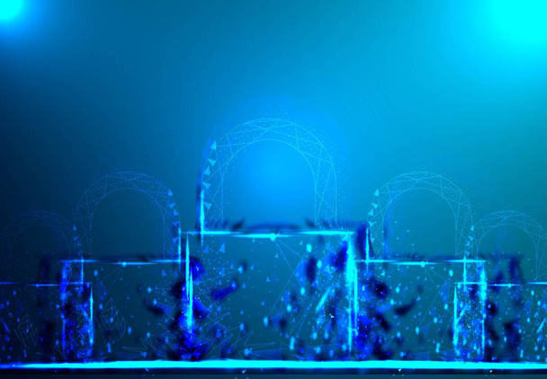 Cadeado. Malha wireframe poligonal olha no fundo azul escuro. Cibersegurança, seguro, privacidade ou outro conceito. Ilustração vetorial
 - Vetor, Imagem