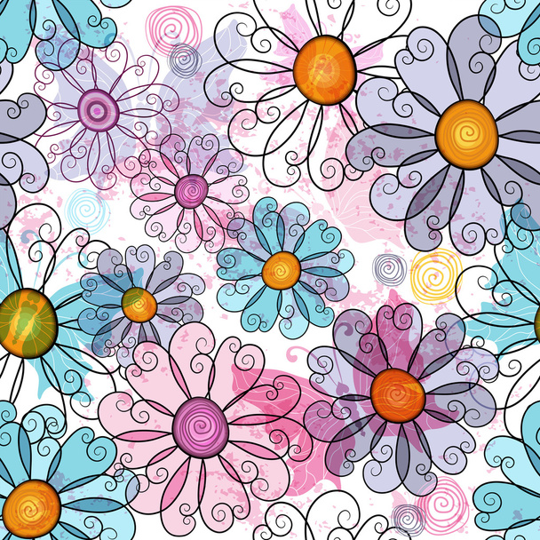 Seamless spring grunge floral pattern - Vektori, kuva