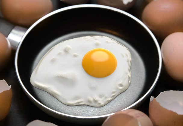 Jajka smażone na patelni i muszli jajecznych  - Zdjęcie, obraz