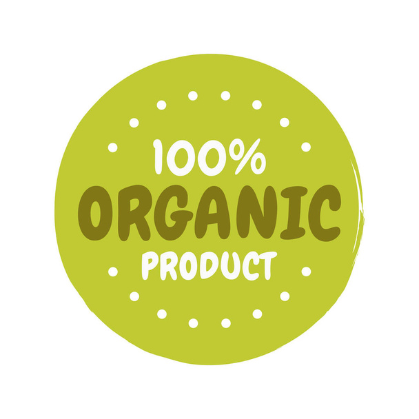 Fresh healthy organic vegan food badge. Vector hand drawn illustration. Vegetarian eco green concept - Wektor, obraz