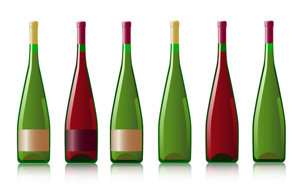 έξι μπουκάλια κόκκινο και λευκό κρασί - Διάνυσμα, εικόνα