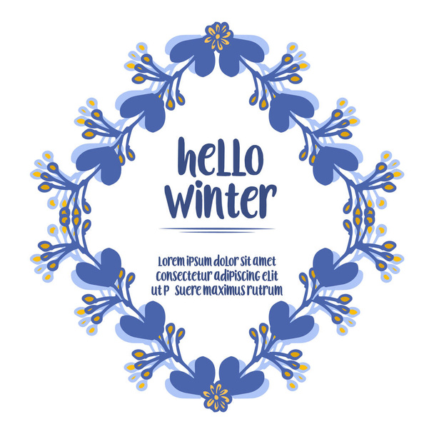 Hola fondo de invierno, con estilo de marco de flores de hoja azul. Vector
 - Vector, imagen