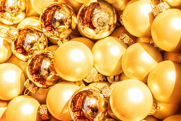Heap of Golden Christmas balls, may use as Background. Close up. - Fotoğraf, Görsel