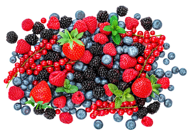 Berries. Assorted mix of  fresh summer berry fruits isolated on  - 写真・画像