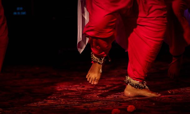 indian classical dance form in feet with musical anklet with selective focus and blur - Photo, Image