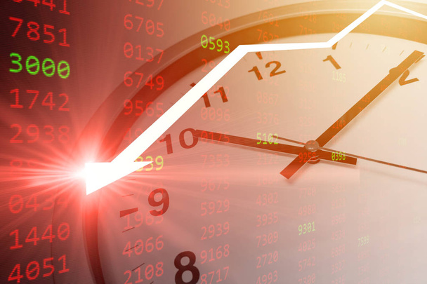 Bearish - mercado de valores rojo venta stop loss time volume chart with arrow down and clock time day trade
 - Foto, imagen