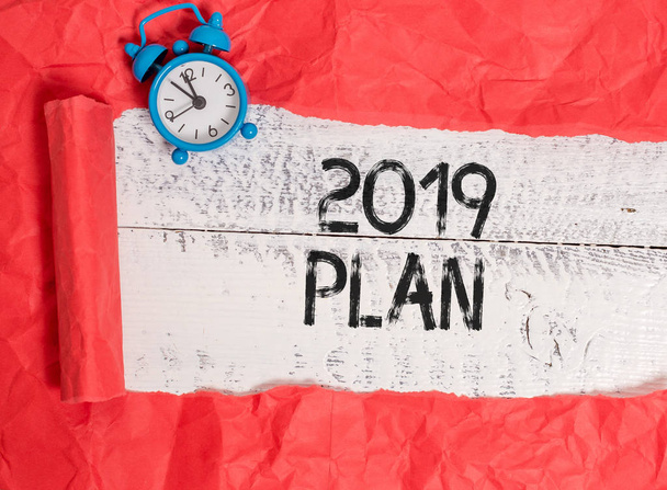 Schrijven van de notitie met 2019 plan. Zakelijke fotopresentatie instellen van uw doelen en plannen voor het huidige jaar of in 2019. - Foto, afbeelding