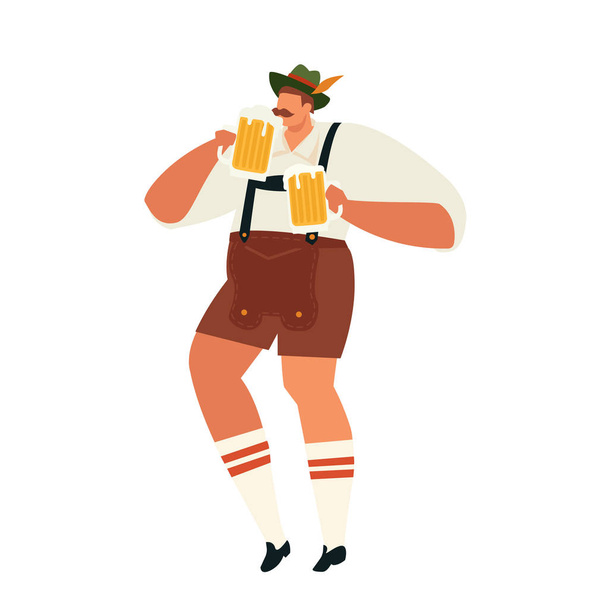 Illustration of Oktoberfest man celebrating. Party Concept Flat Vector Illustration. - Vektor, Bild