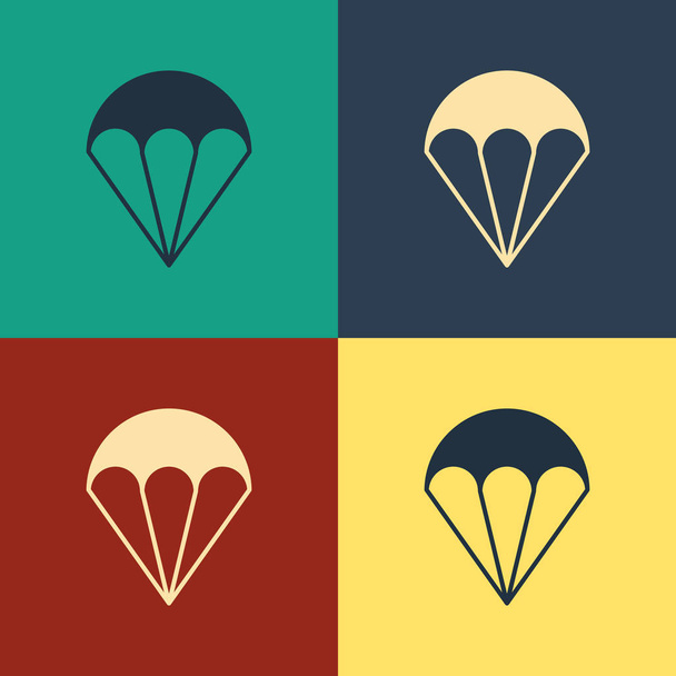 Kleur parachute pictogram geïsoleerd op kleur achtergrond. Extreme sport. Sport uitrusting. Vintage stijl tekening. Vector illustratie - Vector, afbeelding