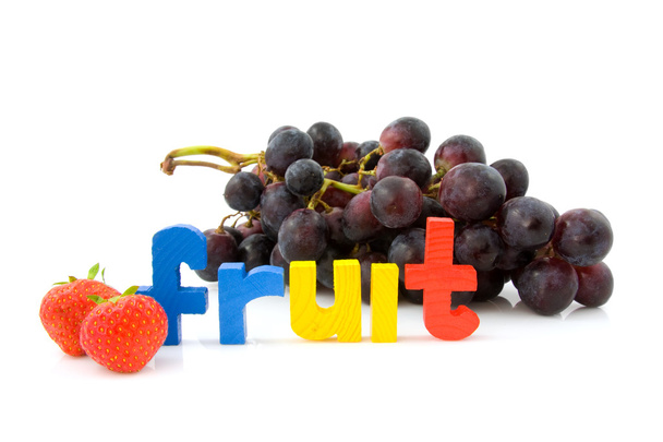 Word Fruit with grapes and strawberry - Φωτογραφία, εικόνα