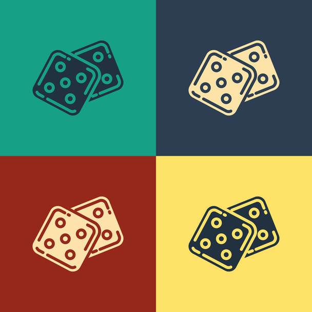 Barevná hra ikona kostky je izolovaná na barevném pozadí. Kasino hraní. Kresba stylu. Vektorová ilustrace - Vektor, obrázek