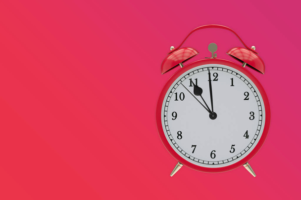 Old red clock on a red, purple gradient background shows 11 hours - Photo, Image