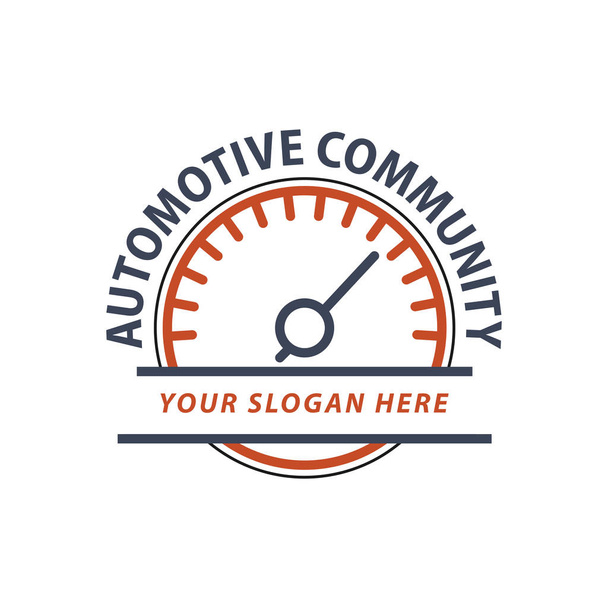 Línea de velocímetro automotriz coche Community garage logo logo con - Vector, imagen