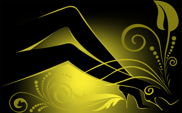 黄色いバックライト付き女性の足 - ベクター画像