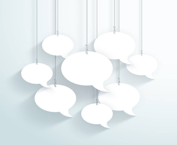 Speech Bubbles Hanging On Strings Flat White Vector - Vector, Image