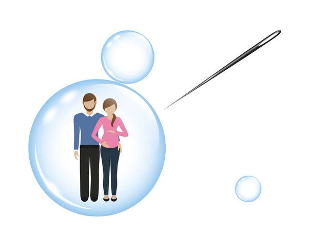 hombre y mujer embarazada en una burbuja de jabón y una aguja
 - Vector, imagen
