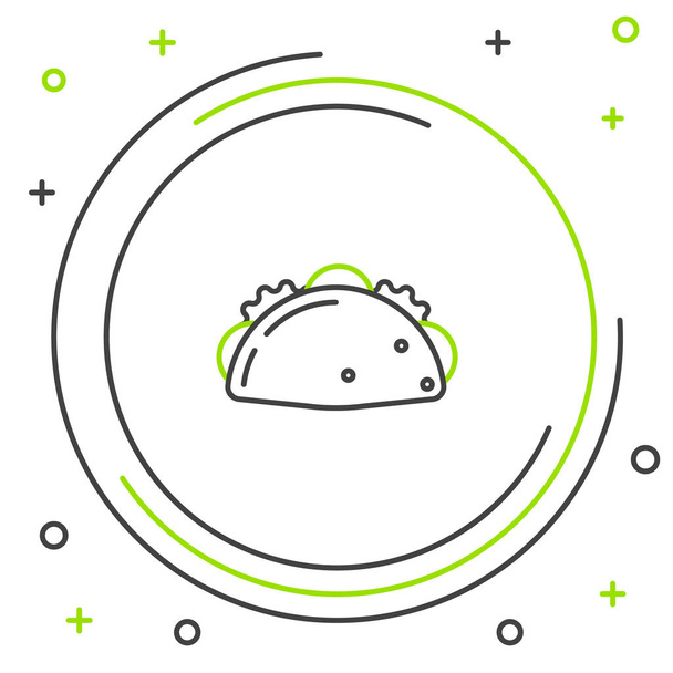 Ligne noire et verte Taco avec icône tortilla isolée sur fond blanc. Menu mexicain traditionnel de restauration rapide. Concept de contour coloré. Illustration vectorielle
 - Vecteur, image