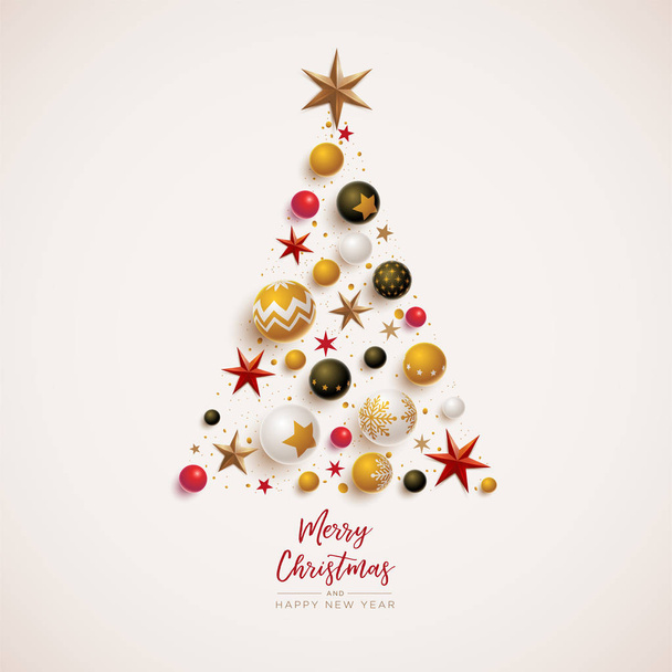Χριστουγεννιάτικη σύνθεση δέντρου με εορταστικές διακοσμήσεις. - Διάνυσμα, εικόνα