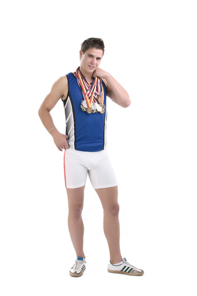 Sports man with lot of medals - Фото, изображение