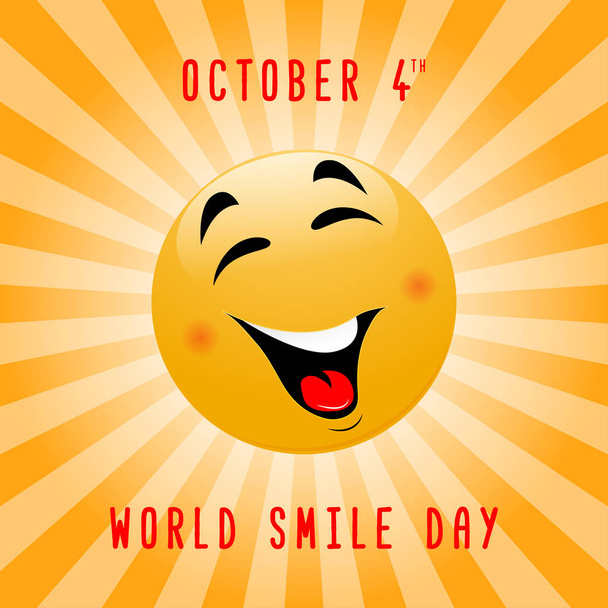 Mosoly a nyelv és a betűk a világ mosoly nap sárga háttér. World Smile nap banner vagy a háttérben. Vektor. - Vektor, kép