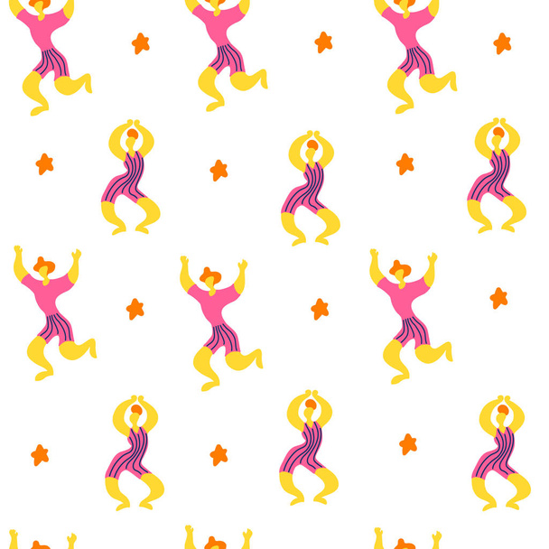 Vector saumaton kuvio doodle tanssia naisten ja miesten. Kirkas väri trendikäs muotoilu tulostaa, tekstiili, postikortti, mainonta, musiikkifestivaalit
 - Vektori, kuva