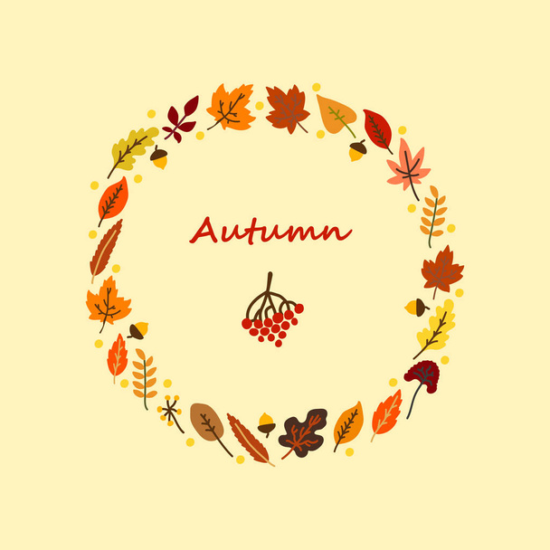 Vektor lapos illusztráció kerettel álló őszi levelek - Vektor, kép