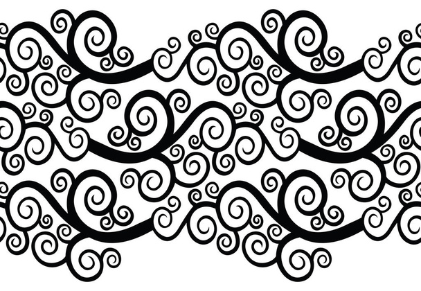 Seamless black and white swirly border - Vector, afbeelding
