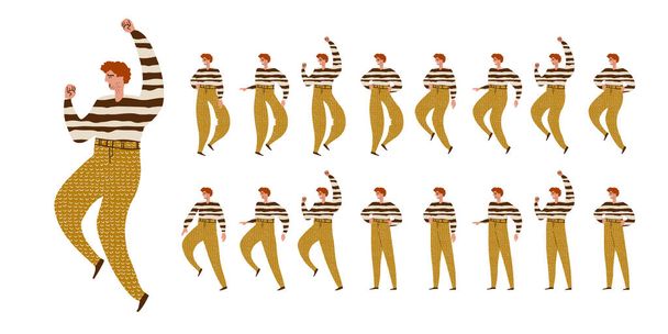 Man dances. Big set of characters in various positions, Scandinavian style - Vektör, Görsel