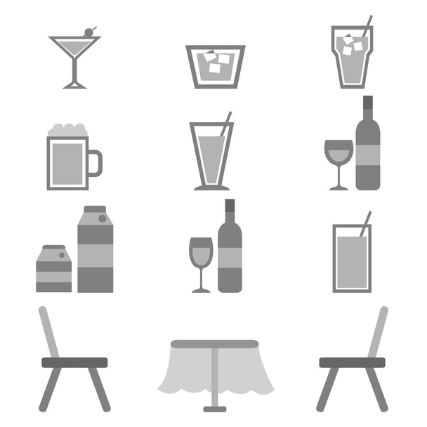 Ícones de bebidas no restaurante no fundo branco
 - Vetor, Imagem