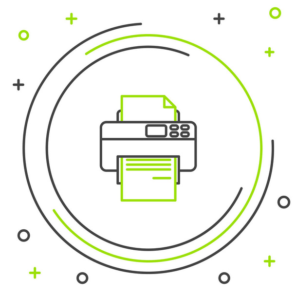 Línea negra y verde Icono de la impresora aislado sobre fondo blanco. Concepto de esquema colorido. Ilustración vectorial
 - Vector, imagen