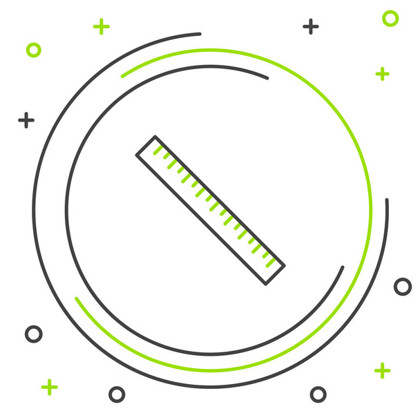 Siyah ve yeşil çizgi Cetvel simgesi beyaz arka plan üzerinde izole. Düz kenar sembolü. Renkli anahat konsepti. Vektör İllüstrasyonu - Vektör, Görsel