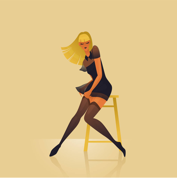 Girl in a light dress posing sitting on a chair stock illustration - Vector, Image