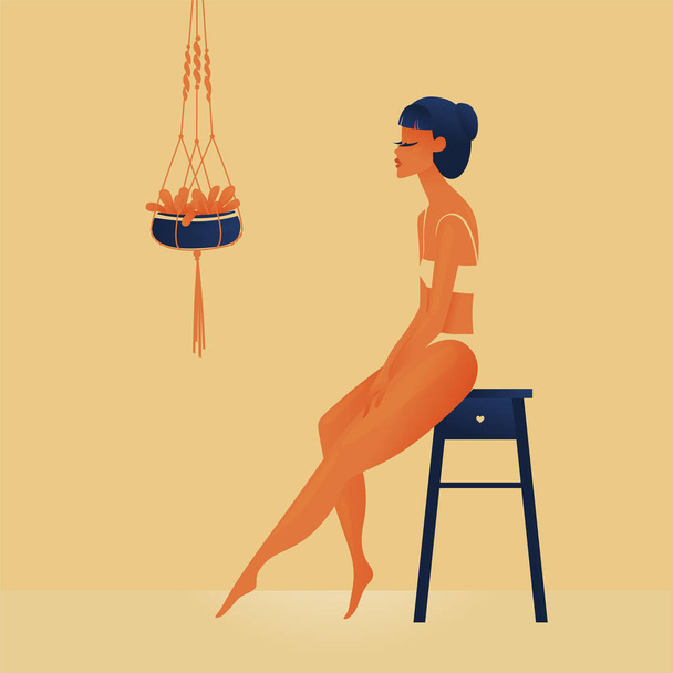 Dívka v lehkých šatech, která se posadila na židli, stylový ročník, Průhledný gradient. spiknutí z minulosti. 1920 módní časopis, styl Art Deco, luxus, vysoká společenská žena - Vektor, obrázek