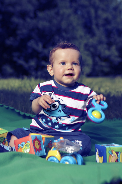 Baby boy relaxing and playing in summer park - Foto, Imagen