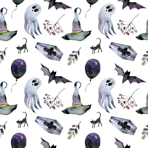 Hand drawn watercolor illustrations isolated on white background. Halloween theme  - Zdjęcie, obraz