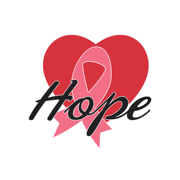Cancro al seno HOPE progettazione vettoriale. Lotta contro il cancro, nastro rosa, simbolo di consapevolezza del cancro al seno. Programma di sensibilizzazione sul cancro al seno progettazione modello vettoriale
.  - Vettoriali, immagini