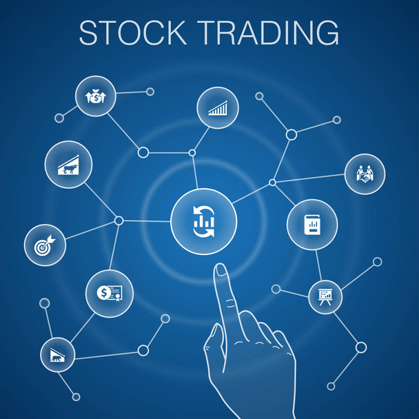 pörssi kaupankäynnin käsite, blue background.bull markkinoilla, karhu markkinoilla, vuosikertomus, tavoite kuvakkeet
 - Vektori, kuva