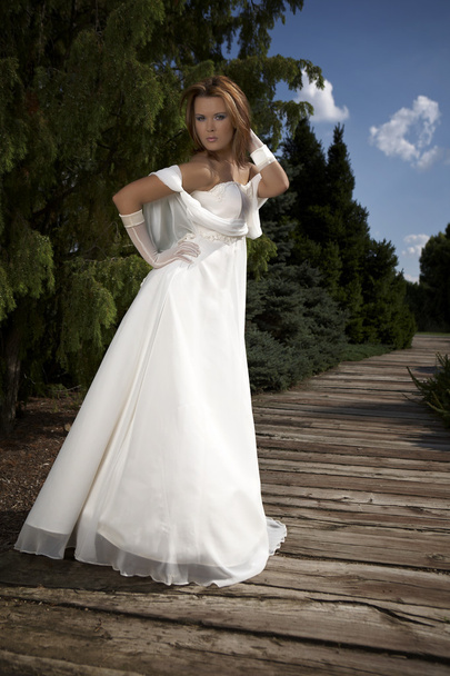Lady in bridal gown posing on outdoor - Φωτογραφία, εικόνα