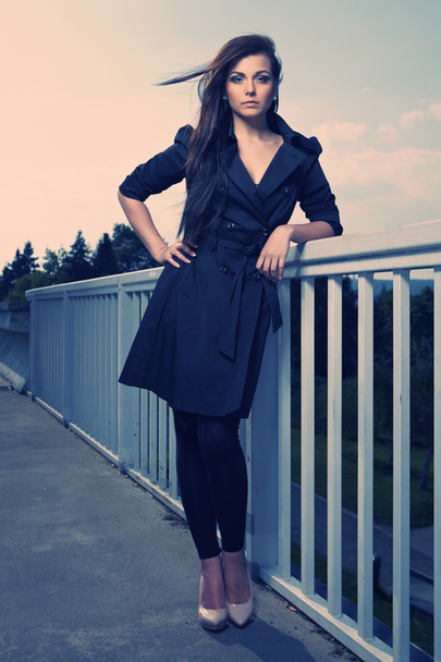 Beautiful young brunette lady posing on city - Photo, Image