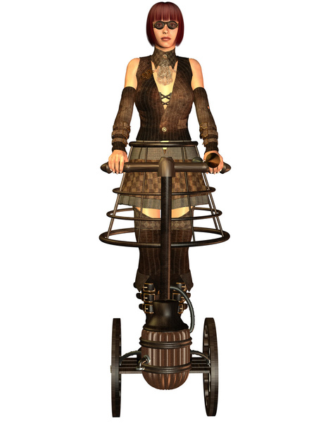 Mulher no steampunk olhar em um segway
 - Foto, Imagem