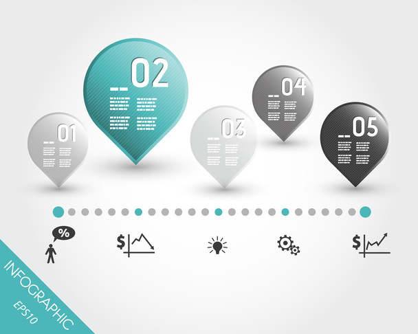 turquoise timeline with buttons and business icons - Διάνυσμα, εικόνα